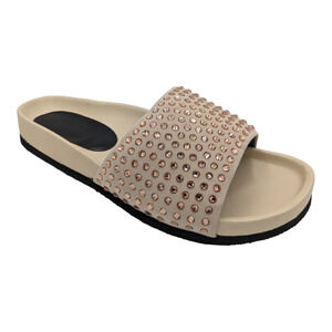 JW Anderson Suede Crystal Embellished Slides Beige Flat Sandals 38 US 7.5 NIB